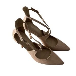 Kayleen Prisca-1 Nude Patent Pointed Toe Crisscross Ankle Strap Heels Mens‎ 8.5